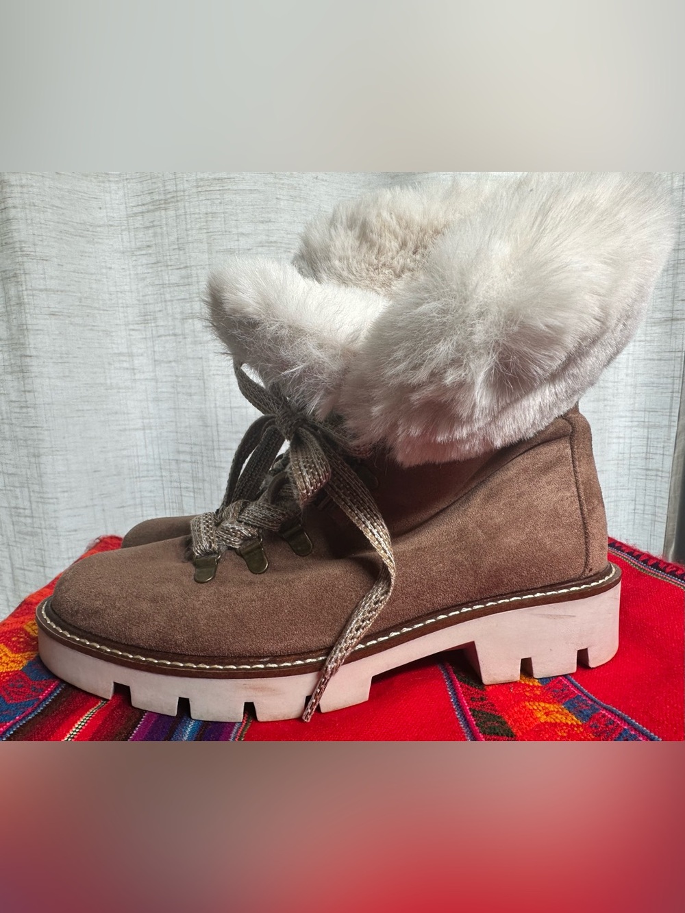 Women's Brown Suede w/ Pho Fur-Trim Lace-Up Boot 9